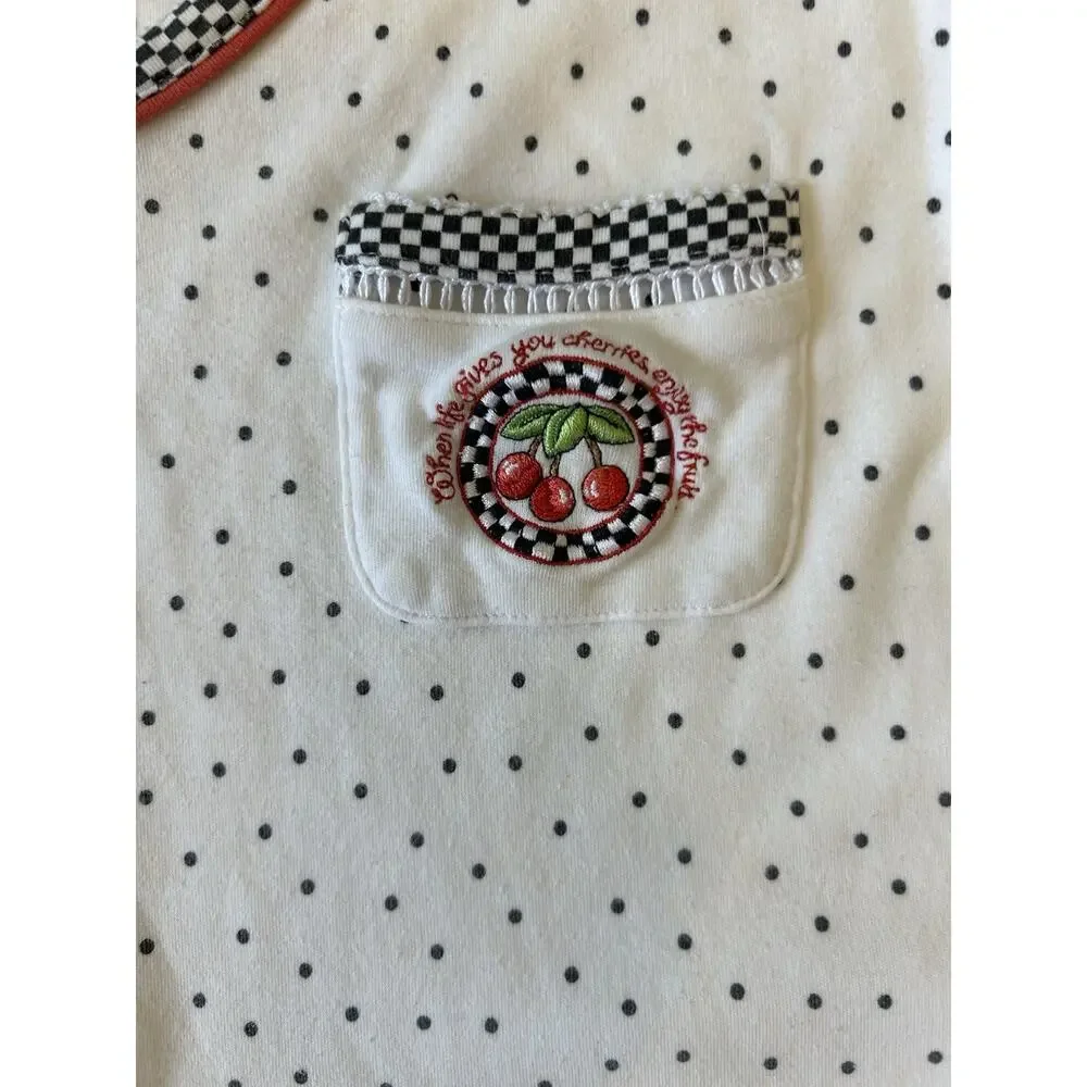 VTG Mary Engelbreit Cherry Polka Dot Nightgown Pj Nightie Granny Cottage Prairie